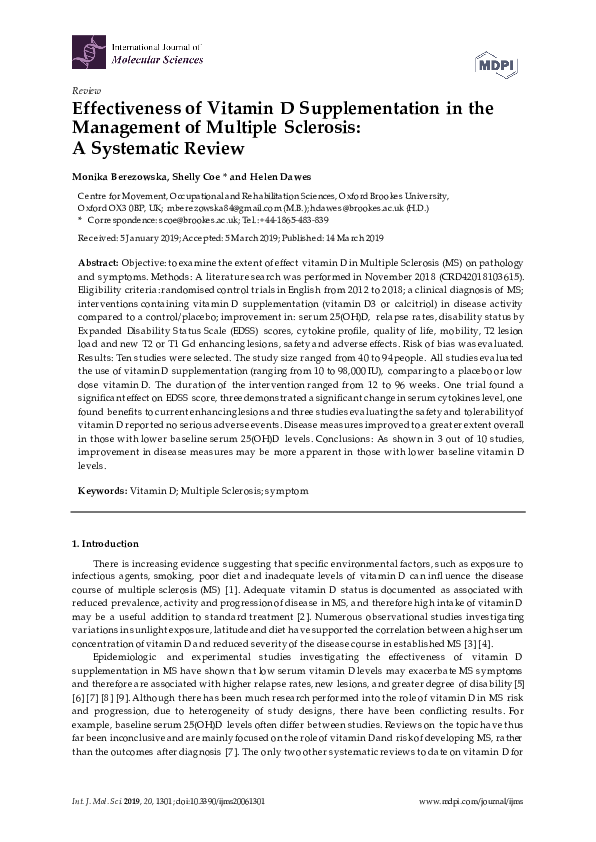 (PDF) Effectiveness of Vitamin D Supplementation in the Management of ...