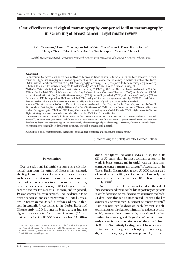(PDF) Cost-effectiveness of digital mammography compared to film ...