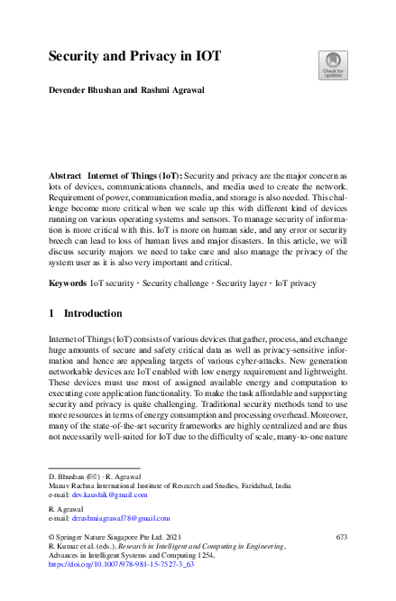 (PDF) Security and Privacy in IOT