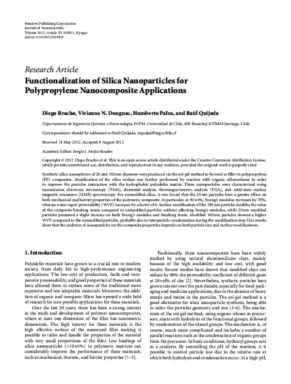 (PDF) Functionalization of Silica Nanoparticles for Polypropylene ...