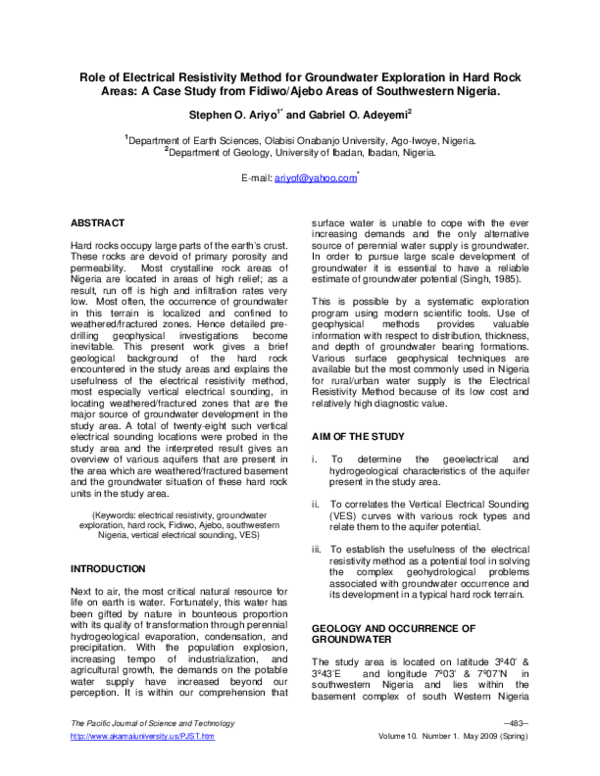 (PDF) Role of Electrical Resistivity Method for Groundwater Exploration ...