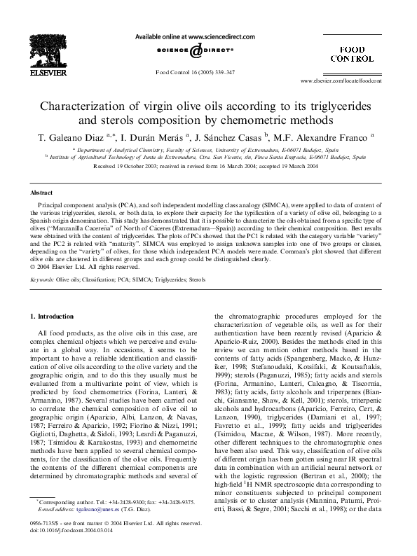 (PDF) Characterization of virgin olive oils according to its ...