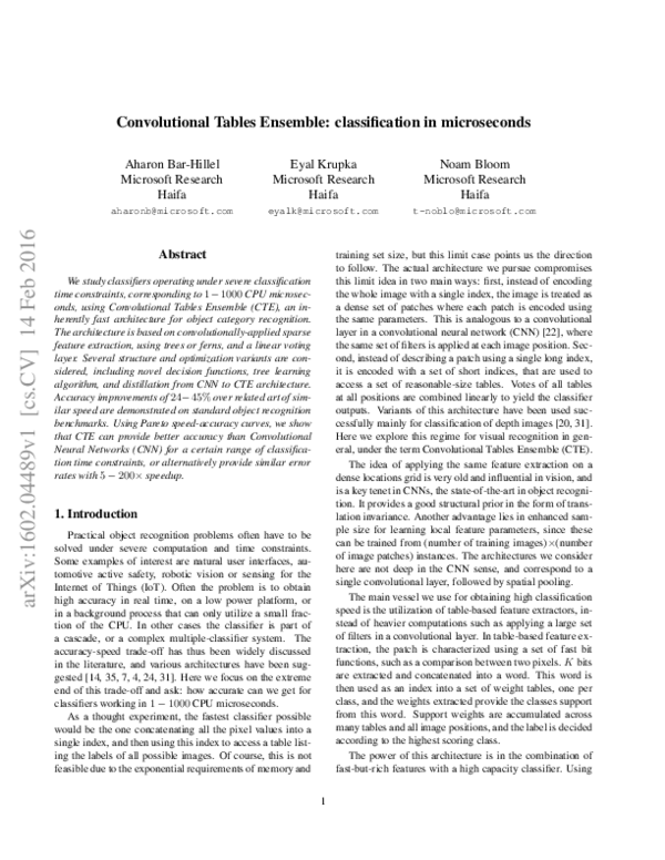 (PDF) Convolutional Tables Ensemble: classification in microseconds
