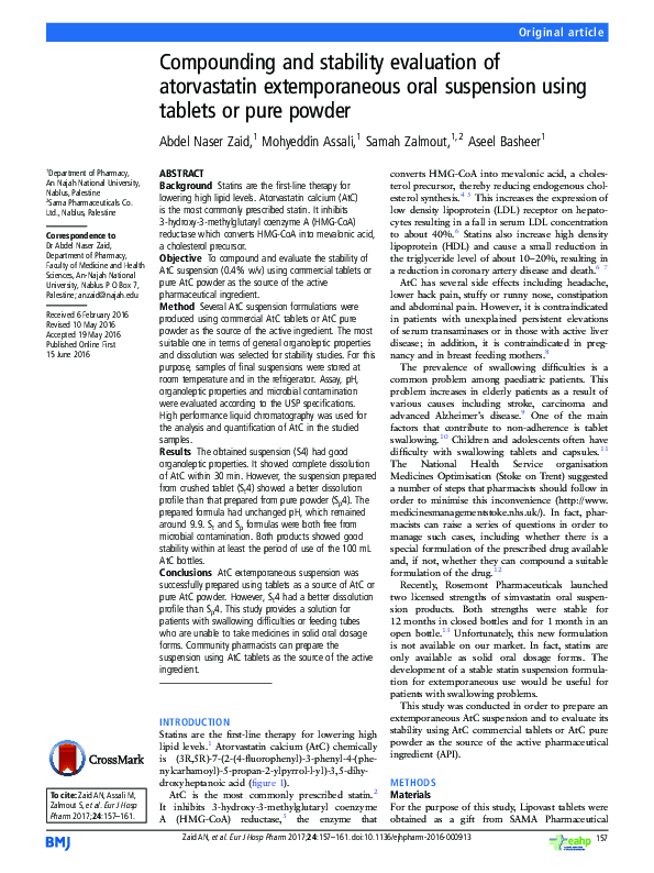 (PDF) Compounding and stability evaluation of atorvastatin ...