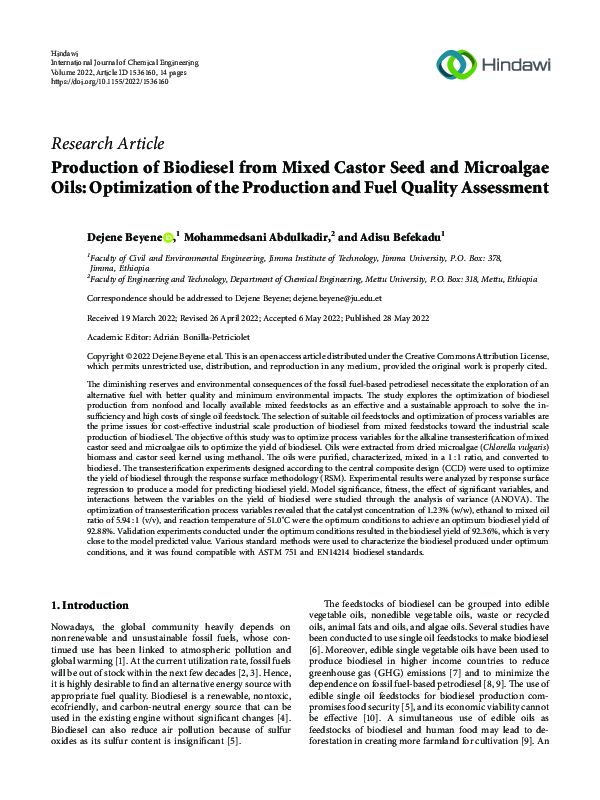 (PDF) Production of Biodiesel from Mixed Castor Seed and Microalgae ...