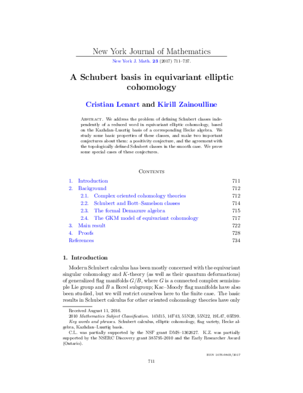(PDF) A Schubert basis in equivariant elliptic cohomology