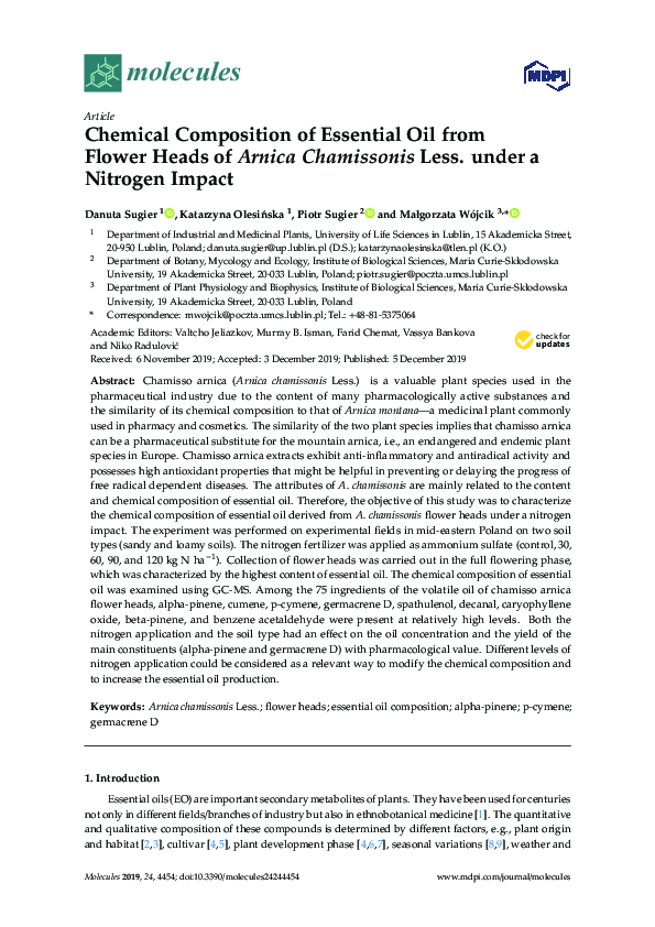 (PDF) Chemical Composition of the Essential Oil from Flower, Stem and ...