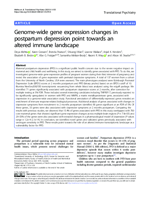 (PDF) Genome-wide gene expression changes in postpartum depression ...