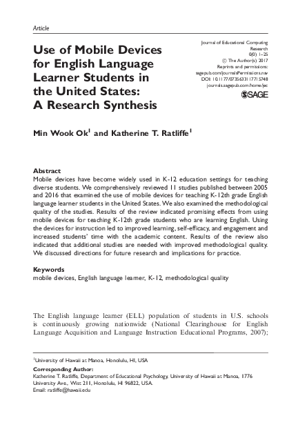 (PDF) Use of Mobile Devices for English Language Learner Students in ...