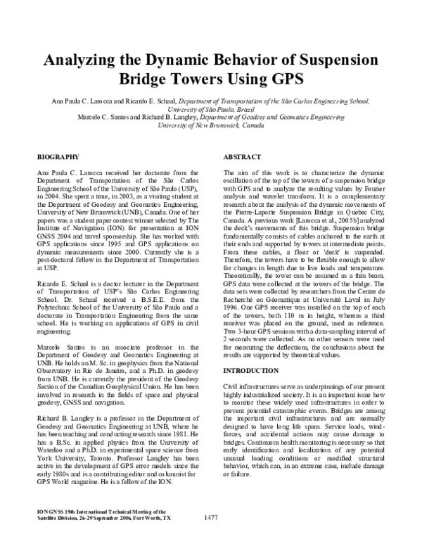 (PDF) Analyzing the Dynamic Behavior of Suspension Bridge Towers Using GPS