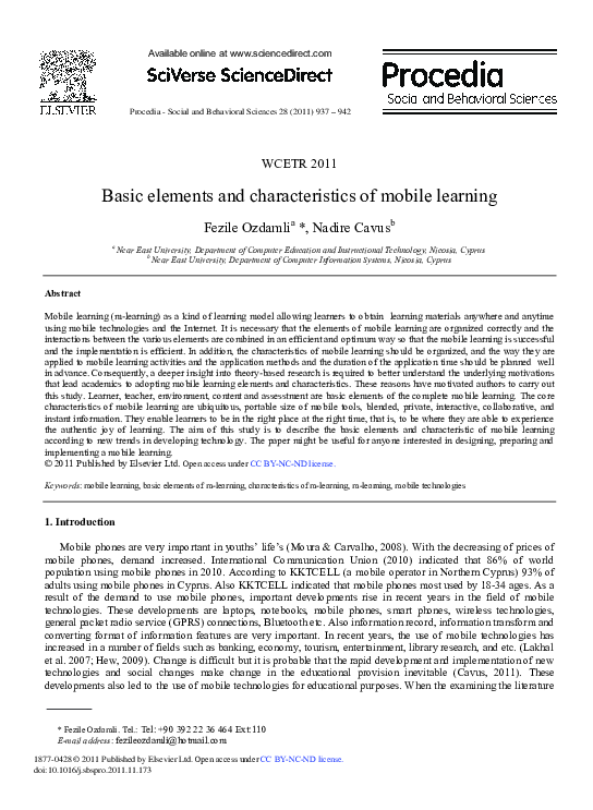 (PDF) Basic elements and characteristics of mobile learning