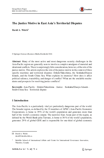 (PDF) The Justice Motive in East Asia’s Territorial Disputes