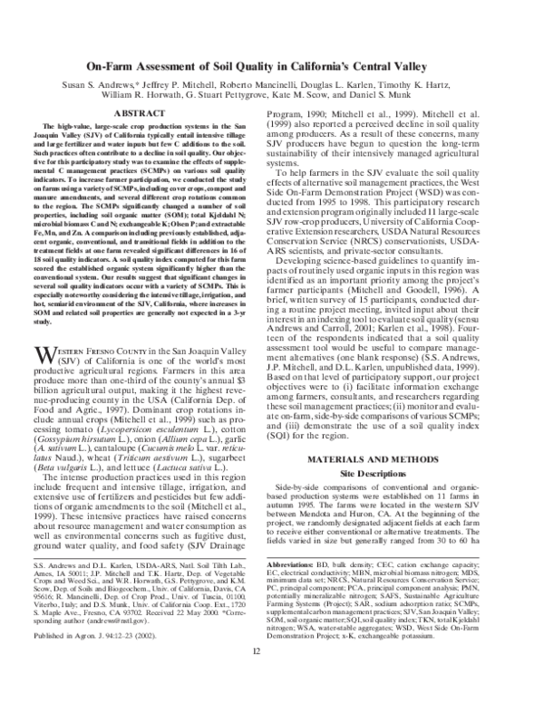 (PDF) On-farm assessment of soil quality in California's central valley.