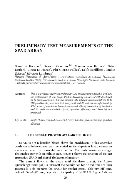 (PDF) Preliminary Test Measurements of the SPAD Array