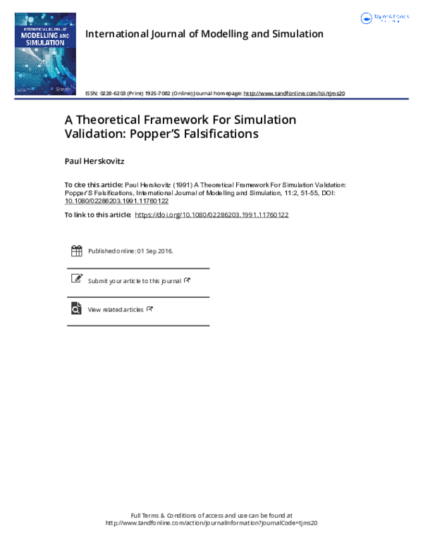 (PDF) A Theoretical Framework For Simulation Validation: Popper’S ...