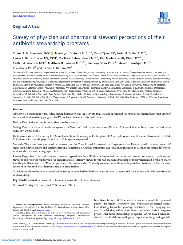 (PDF) Survey of physician and pharmacist steward perceptions of their ...