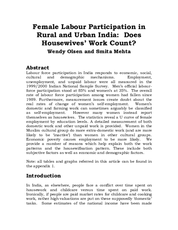 (PDF) Female Labour Participation in Rural and Urban India: Does ...