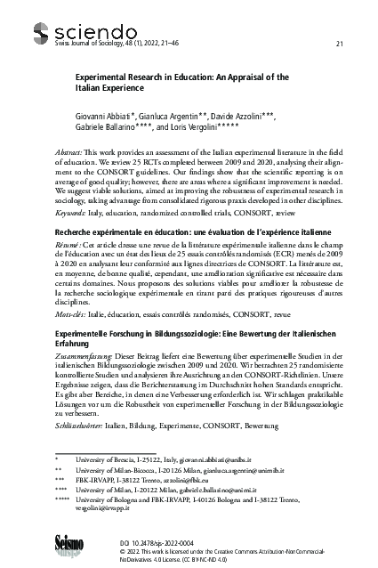 (PDF) Experimental Research in Education: An Appraisal of the Italian ...