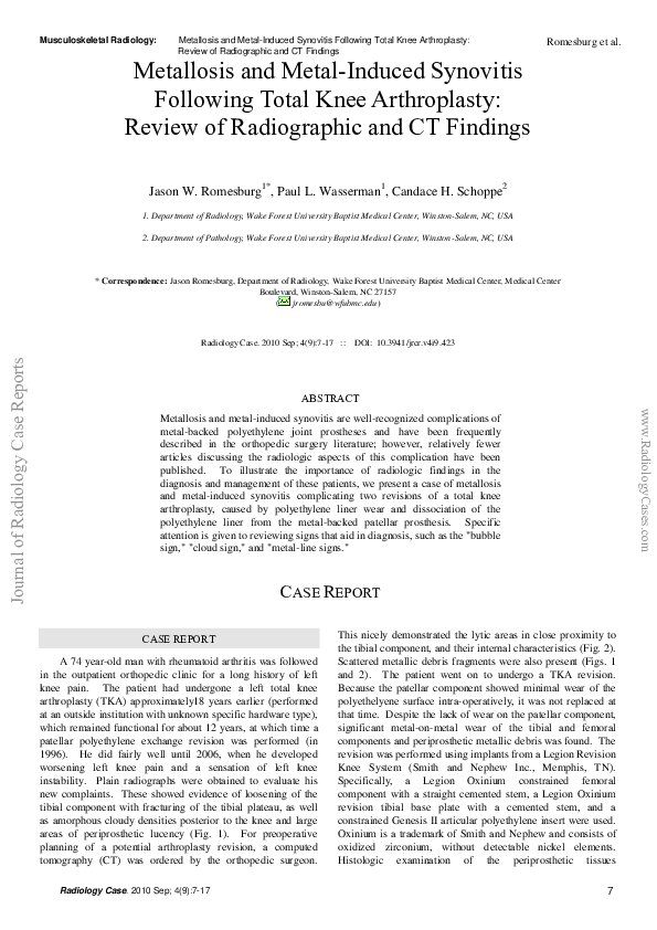 (PDF) Metallosis and Metal-Induced Synovitis Following Total Knee ...