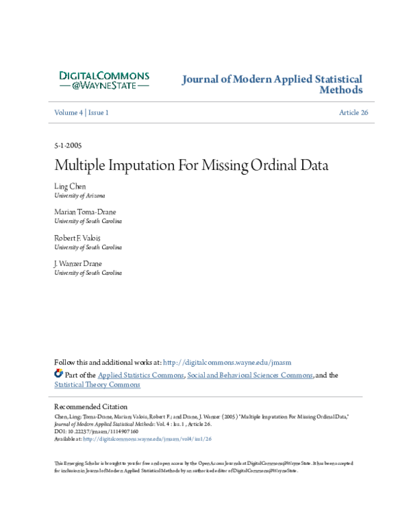 (PDF) Multiple Imputation For Missing Ordinal Data