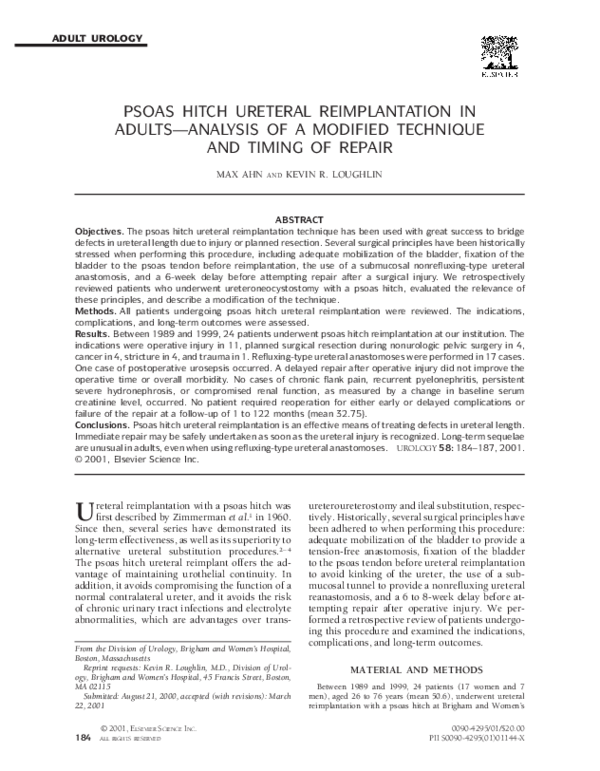 (PDF) Psoas hitch ureteral reimplantation in adults—analysis of a modified technique and timing