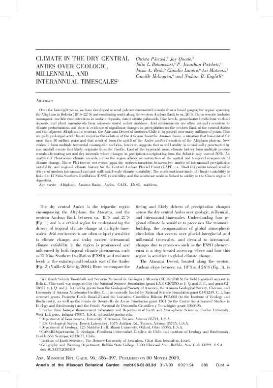 (PDF) Climate in the dry central Andes over geologic, millenial, and ...