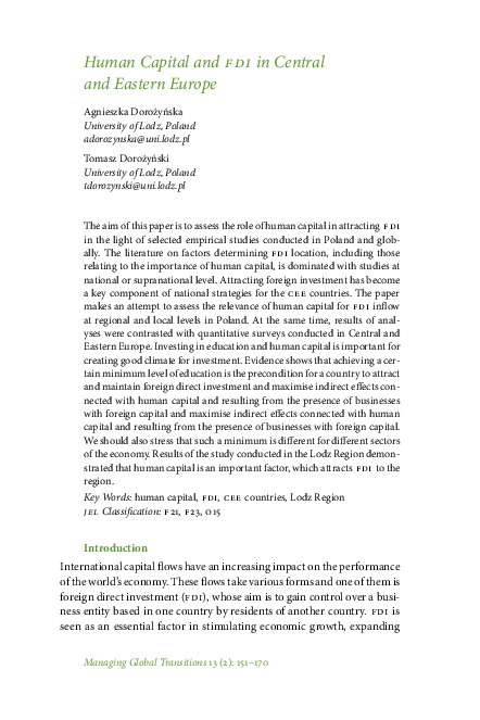 (PDF) Human Capital and FDI in Central and Eastern Europe