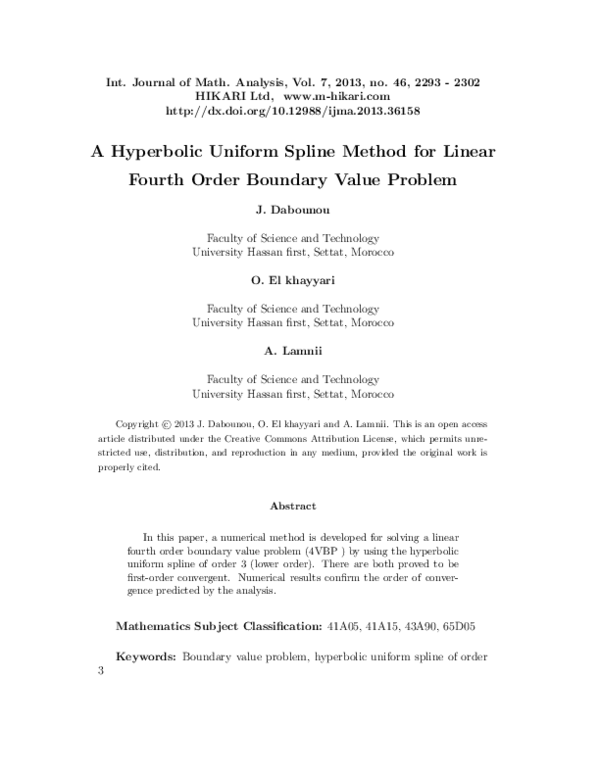 (PDF) A hyperbolic uniform spline method for linear fourth order ...