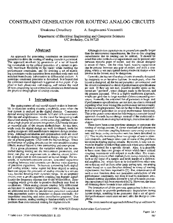 (PDF) Constraint generation for routing analog circuits