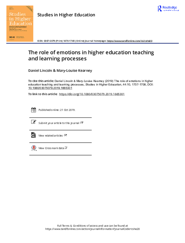 (PDF) The role of emotions in higher education teaching and learning ...