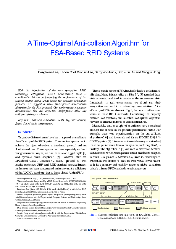 (PDF) A Time-Optimal Anti-collision Algorithm for FSA-Based RFID Systems