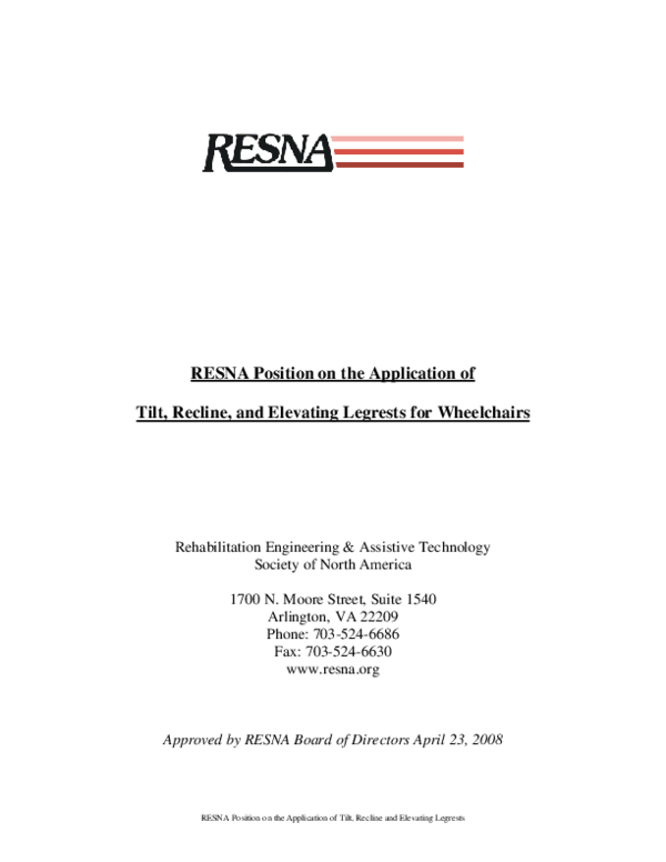 (PDF) RESNA Position on the Application of Tilt, Recline, and Elevating ...