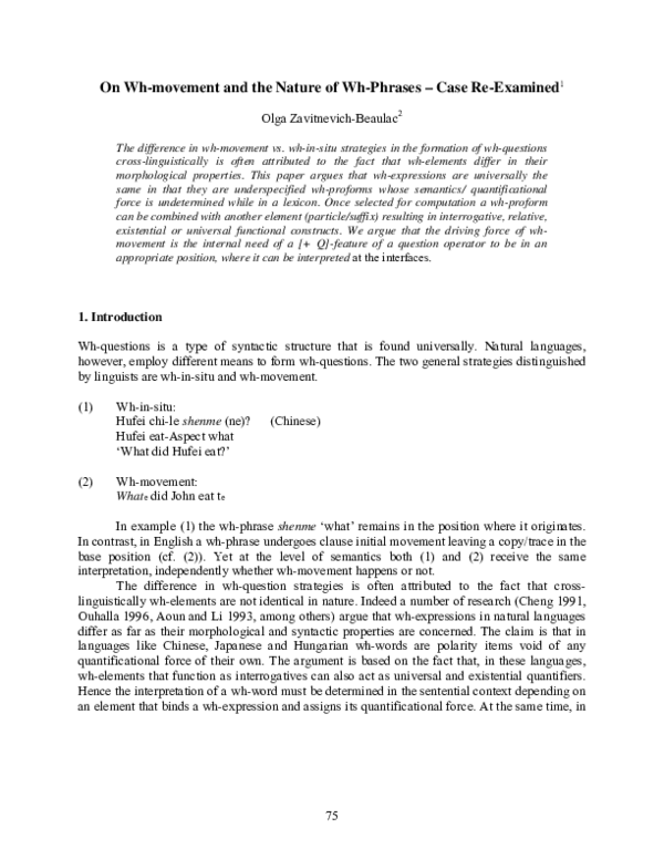 (PDF) On Wh-movement and the Nature of Wh-Phrases – Case Re-Examined