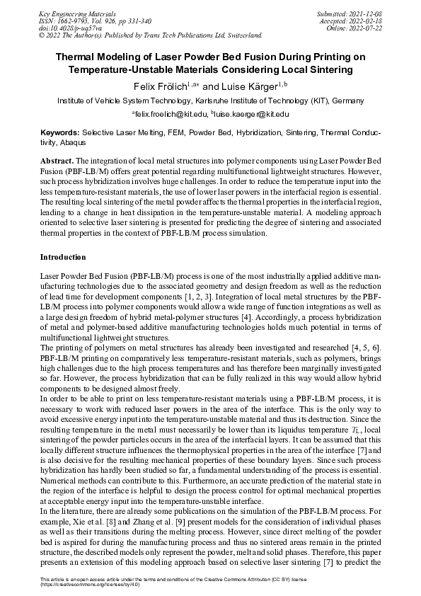 (PDF) Thermal Modeling of Laser Powder Bed Fusion during Printing on ...