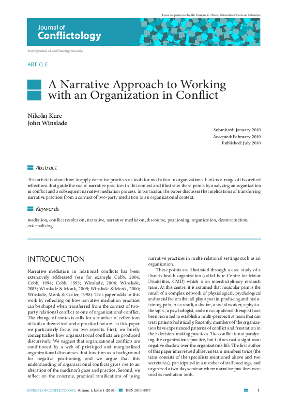(PDF) A narrative approach to working with an organization in conflict