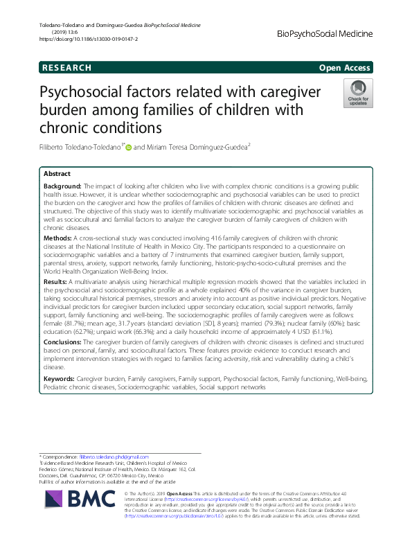 (PDF) Psychosocial factors related with caregiver burden among families ...