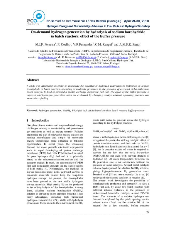 (PDF) On-demand hydrogen generation by hydrolysis of sodium borohydride ...