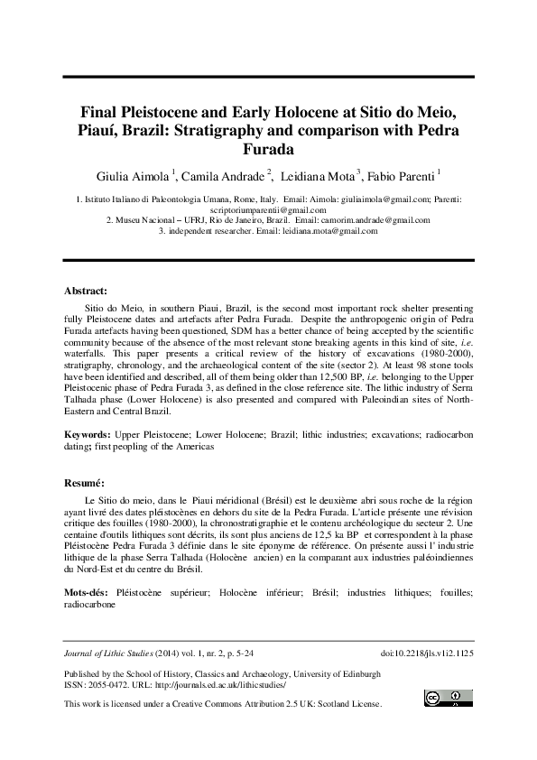 (PDF) Final Pleistocene and Early Holocene at Sitio do Meio, Piauí ...