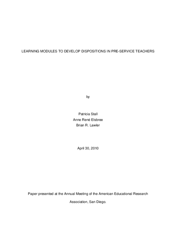 (PDF) Learning Modules to Develop Dispositions in Pre-Service Teachers