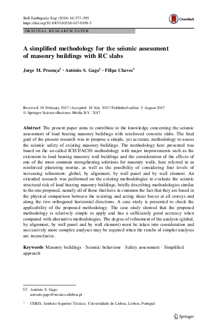 (PDF) A simplified methodology for the seismic assessment of masonry ...