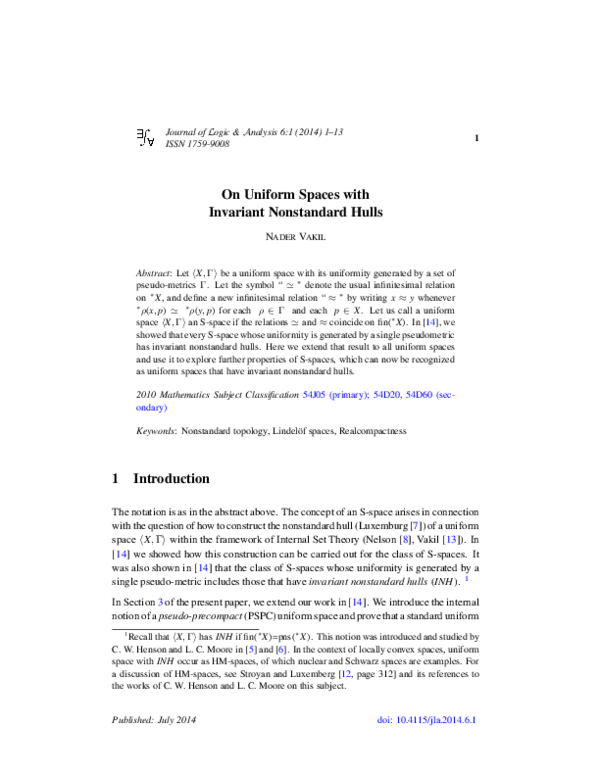 (PDF) On uniform spaces with invariant nonstandard hulls