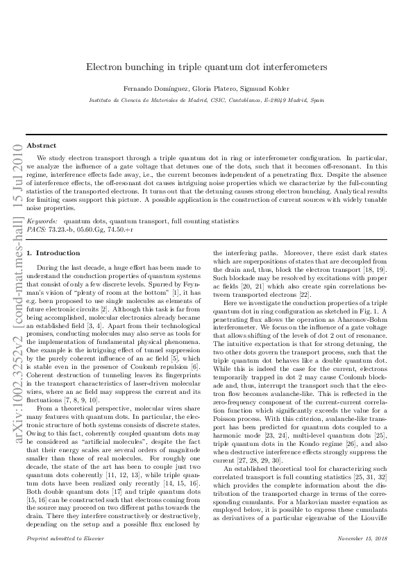 (PDF) Electron bunching in triple quantum dot interferometers