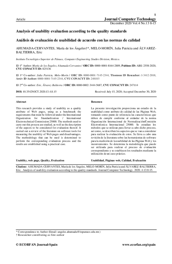 (PDF) Analysis of usability evaluation according to the quality standards