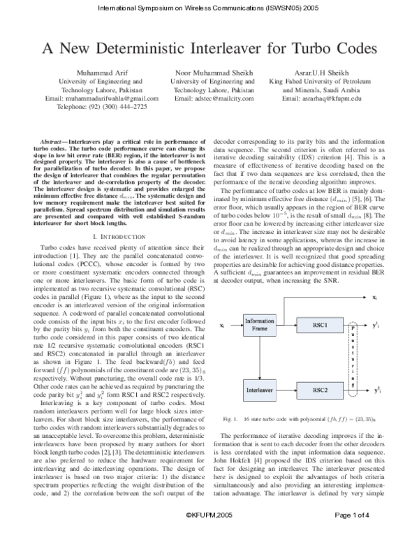 (PDF) A new deterministic interleaver for turbo codes