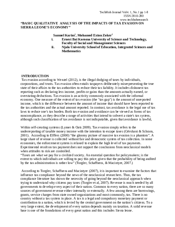 (PDF) "BASIC QUALITATIVE ANALYSIS OF THE IMPACTS OF TAX EVASION ON ...