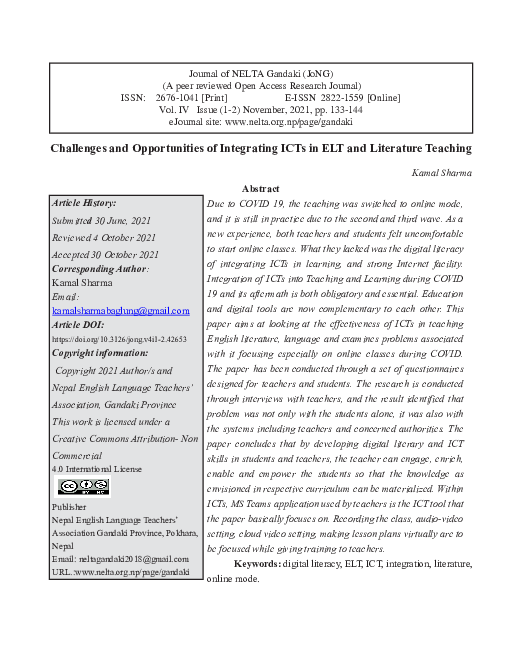 (PDF) Challenges and Opportunities of Integrating ICTs in ELT and ...