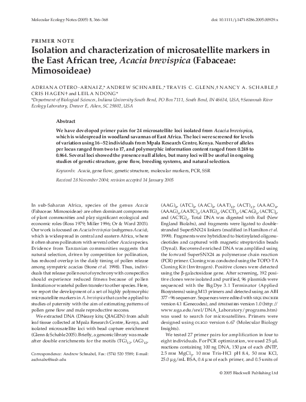 (PDF) Isolation and characterization of microsatellite markers in the ...