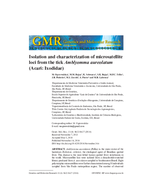 (PDF) Isolation and characterization of microsatellite DNA loci from ...