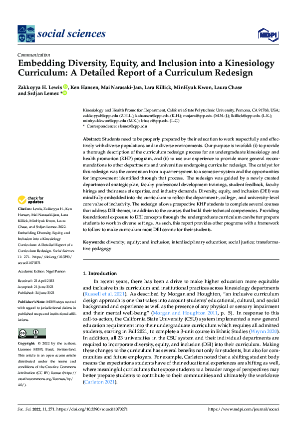 (PDF) Embedding Diversity, Equity, and Inclusion into a Kinesiology ...
