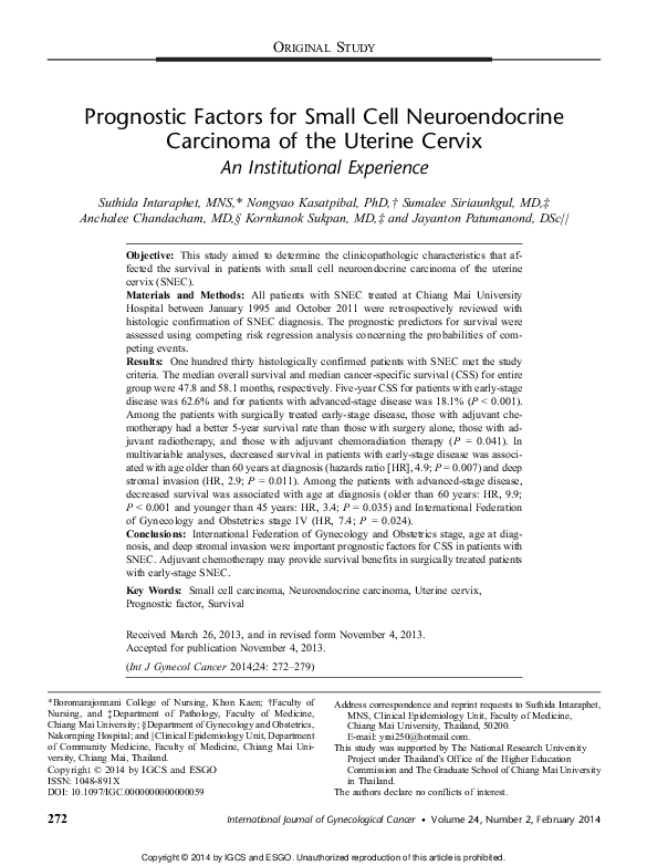(PDF) Prognostic Factors for Small Cell Neuroendocrine Carcinoma of the ...